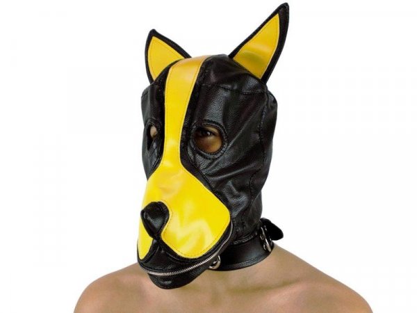 Dog-Maske PU-Leder m. Stopfknebel + Maul-Zip