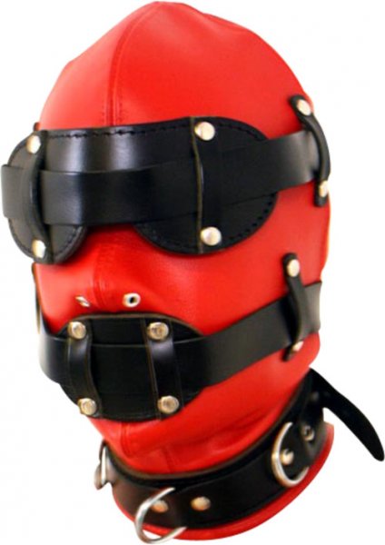 Leder Maske mit Knebel rot/schwarz